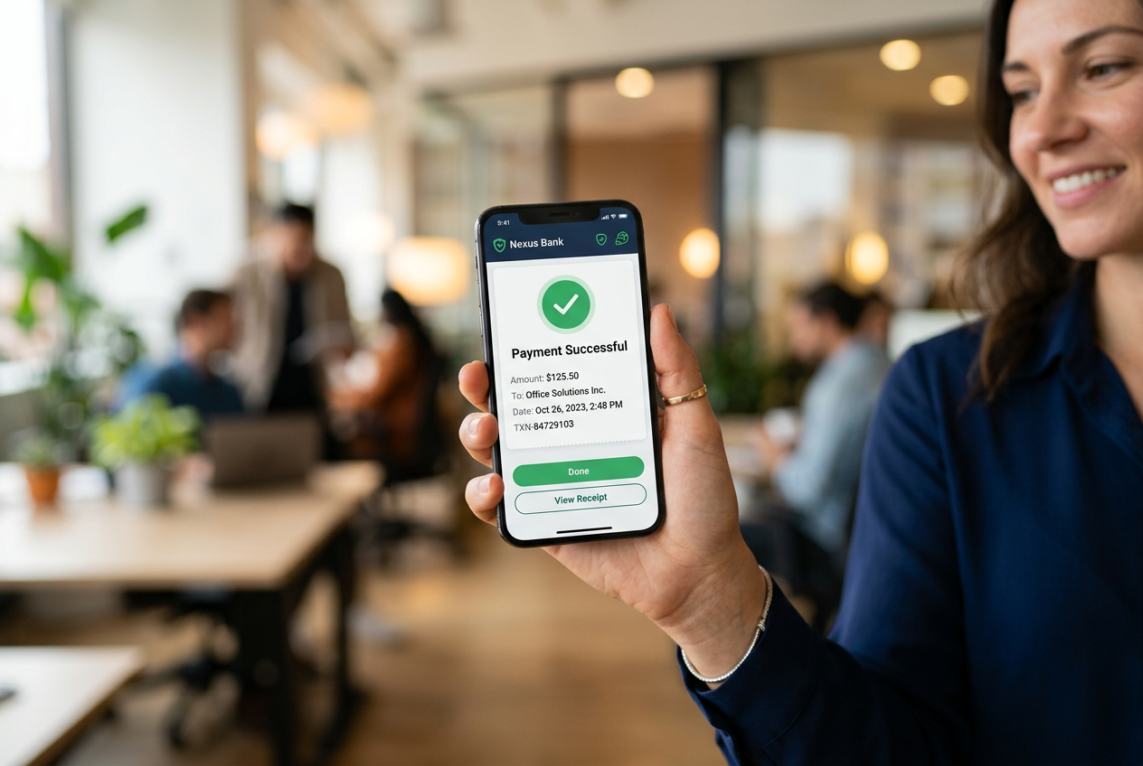 A person using a smartphone to make a quick mobile payment.